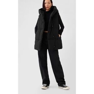 GAP Black Duvet Wrap Puffer Vest Hooded Belted PrimaLoft Womens Size Small